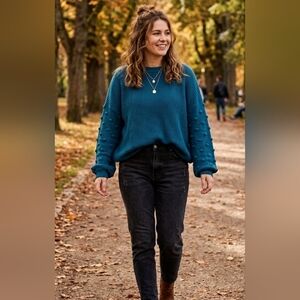 Chic Teal Crew Neck Sweater